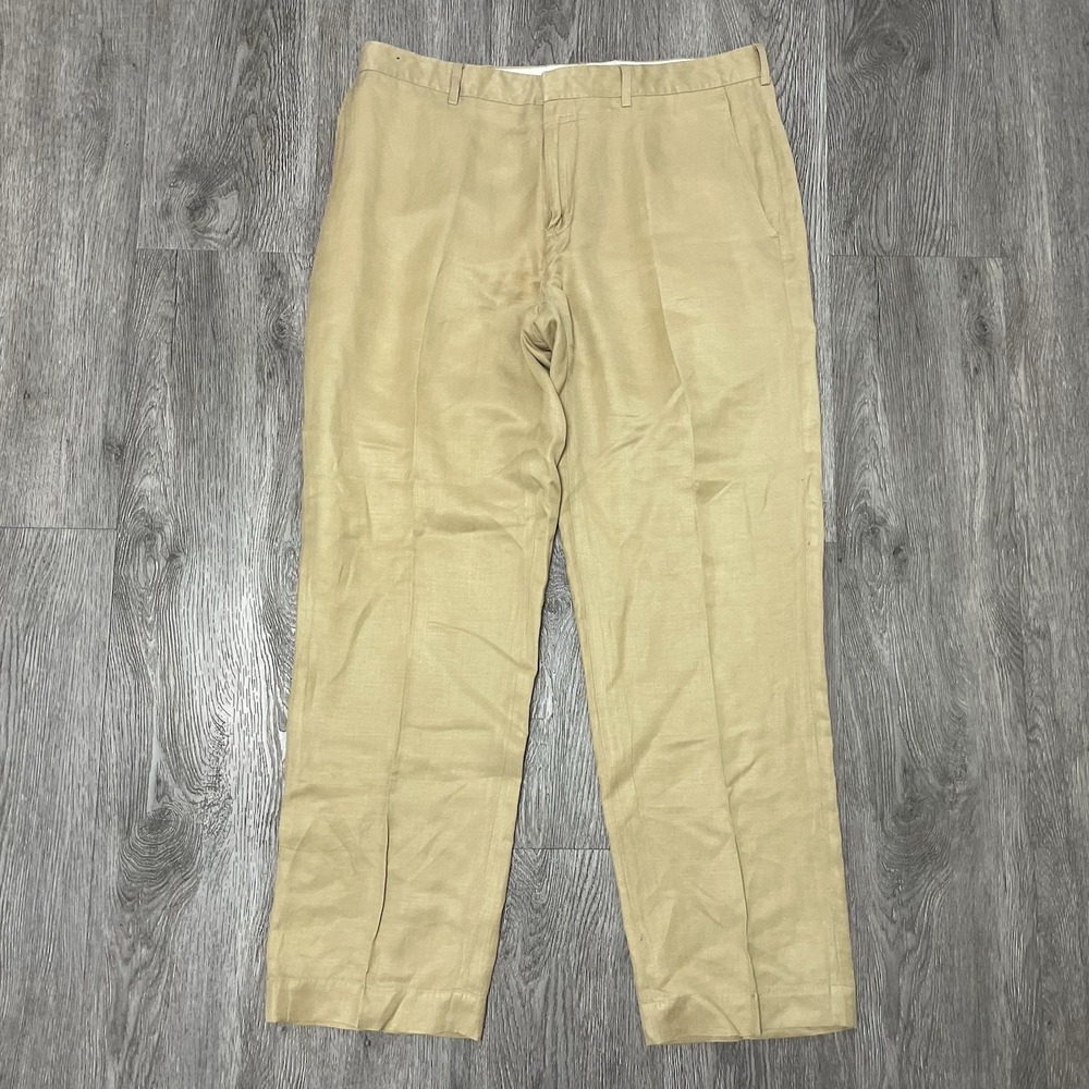 Vintage Polo Ralph Lauren Pants Men's 33x29‎ Khaki Pleated Trouser Cotton Silk